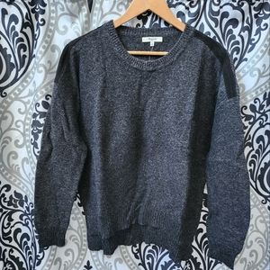 M Grey Suede Stripe Pullover Sweater